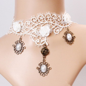 White Lace Collar Necklace With Pendant Gothic Chokers