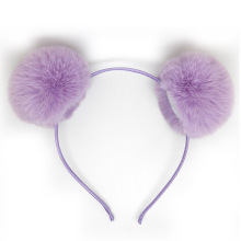 Cute Purple Artificial Rabbit Pompom Ball Headband for Girls