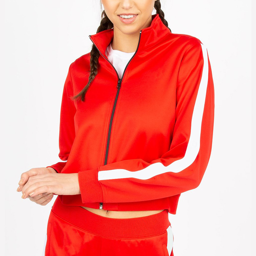 Side Stripe Sports Crop Track Jacket for Women