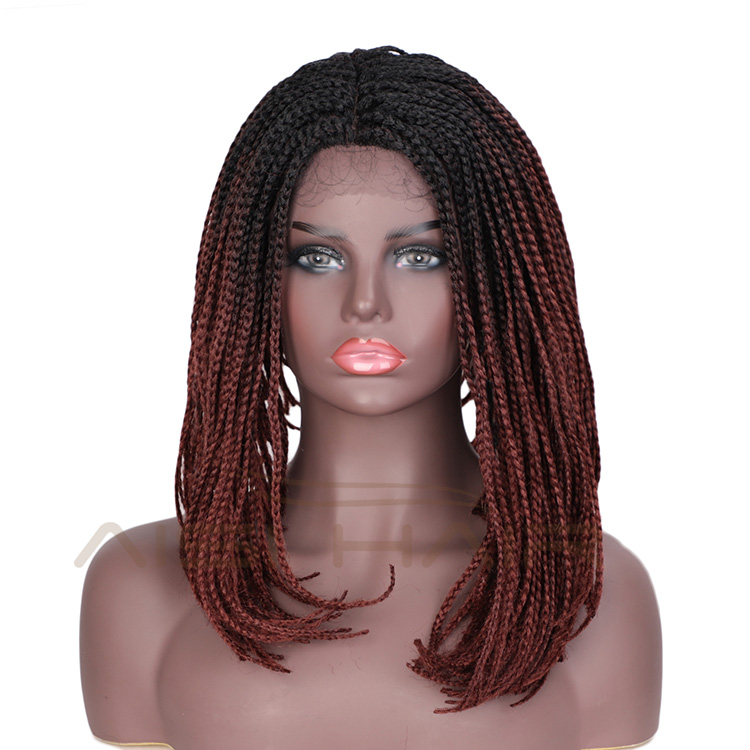 Aisi Hair Vendor Wholesale Ombre Red Afro Twist Box Braided Lace Frontal Wigs Synthetic Hair For Black Women Lace Front Wig