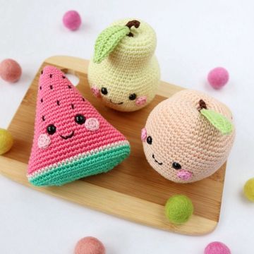 Poupée 100% coton Crochet Smiley fait main Fruits