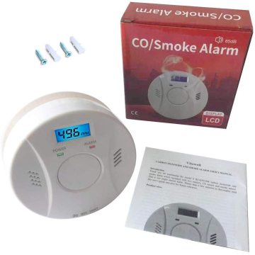 alarma con detector de humo y monóxido de carbono con combinación de pantalla digital que funciona con pilas para el dormitorio y la cocina del hogar