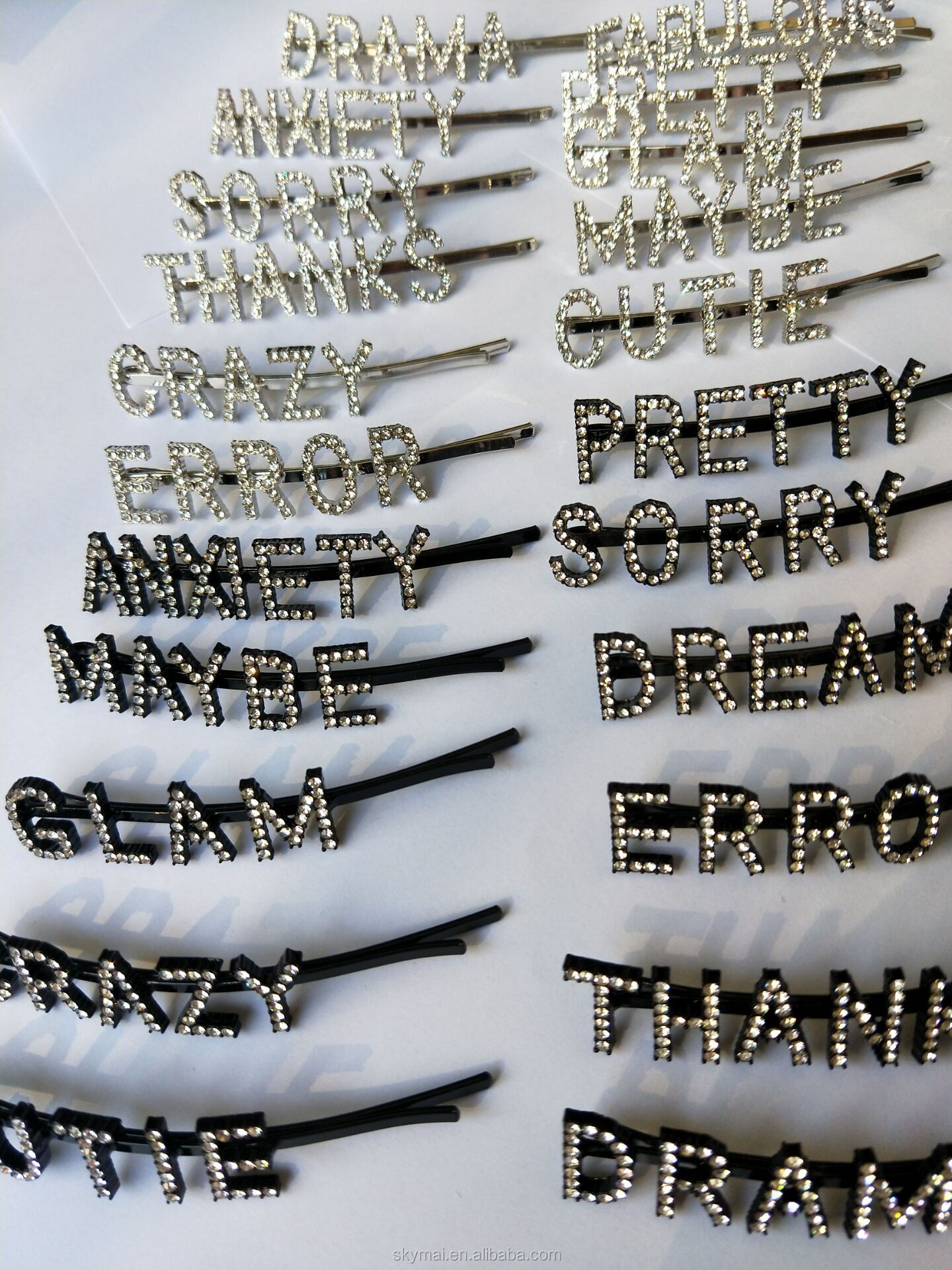 Clearance Sale diamond hair pins Special Font silver bo$$ queen glow goals Crystal letter Hair Pins alphabet Word Bobby Pin