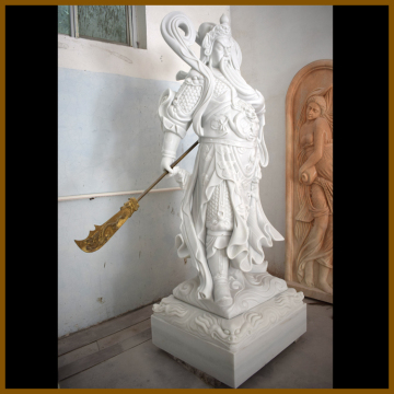 30 years factory hand carved white marble guan gong statue