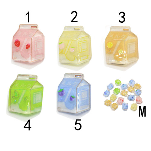 Kawaii Transparante Drinkfles Hars Decoratie Plaksteen Glitter Melk Fruit Doos Sleutelhanger Ornament Maken Plakboek Diy Charms