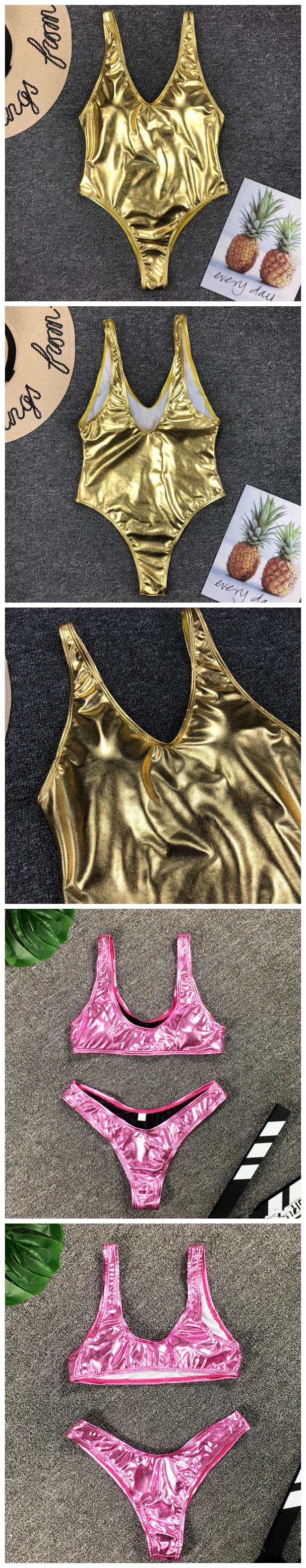 Hot Wholesale Custom Logo Sexy Beach Tops Gold Bikini Swimwear for Girls