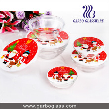 Gift Promotion 5PCS Glass Salad Bowl Set with Cartoon Lids