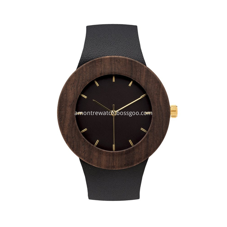 wood watch with leather strap