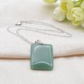 Natural Green Aventurine Rectangle Gemstone Pendant Neckalce with 45CM Silver Chain