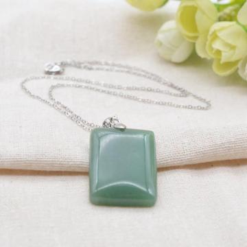 Natural Green Aventurine Rectangle Gemstone Pendant Neckalce with 45CM Silver Chain