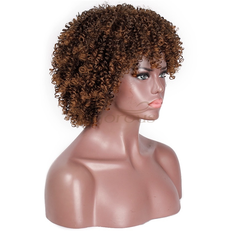 Vigorous Afro Wigs Brown Ombre Short Kinky Curly Synthetic Heat Resistant High Temperature Wigs For African Women