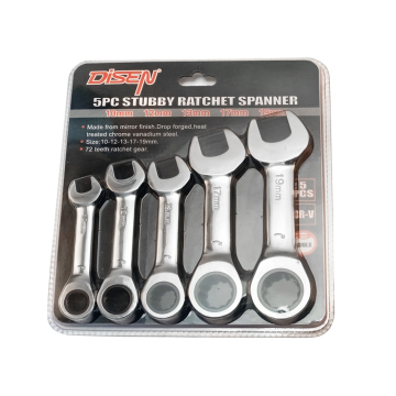Durable 5 Pcs Open-End Combination Stubby Ratchet Wrench Set