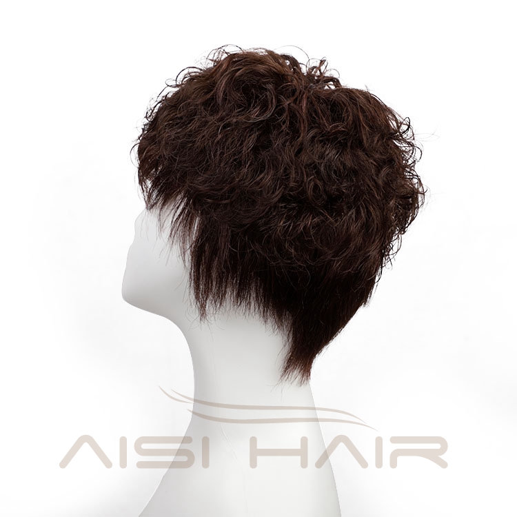 Clip On Glueless Brown Topper With Bang Short 100%  Straight Brazilian Cheap Pixie Cut Wig Human Hair