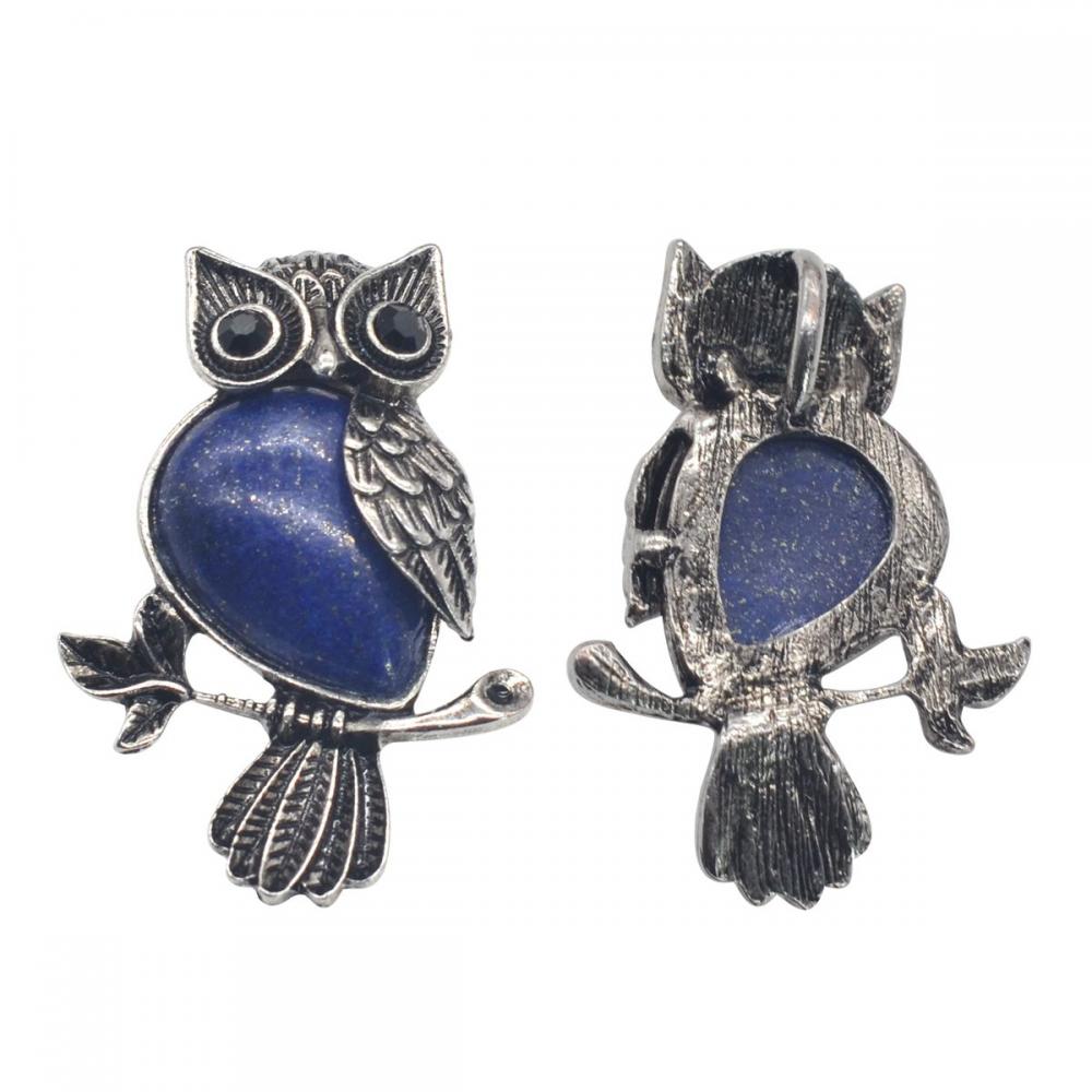 Naturel Lapis Lazuli Alliage Hibou Gemstone Pendentif fow Femmes Bijoux Collier