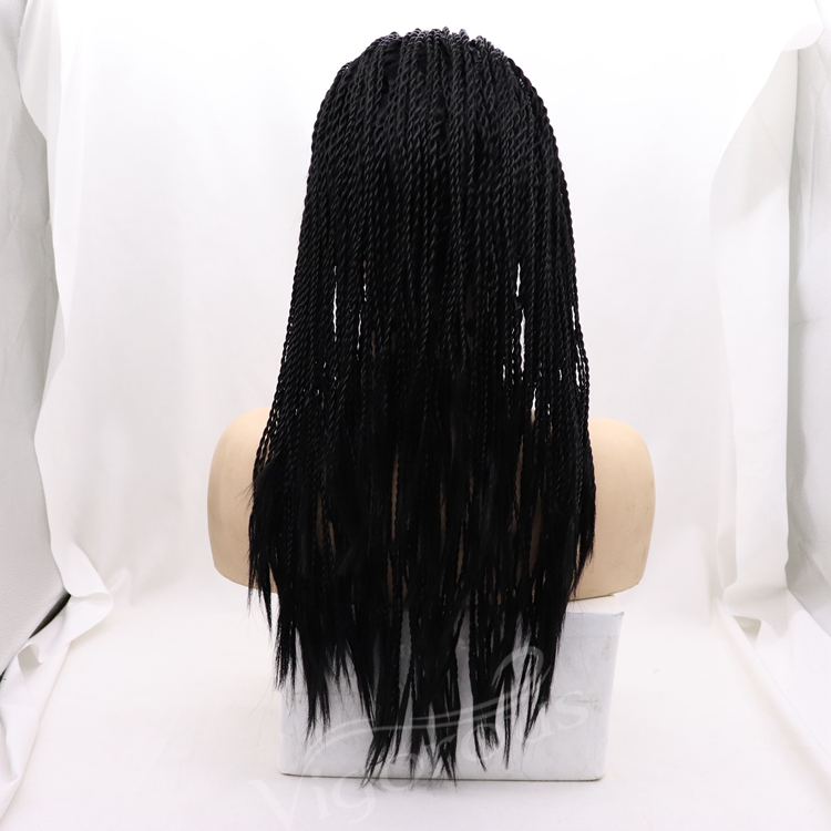 Vigorous braid long bug black wholesale cheap heat resistente synthetic wig with lace front
