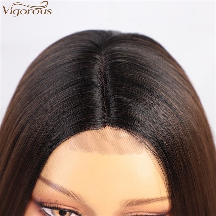 Vigorous Fashion Girl Cheap Long Silky Straight Wigs Lace Middle Part Ombre Brown Wigs For White Women Heat Resistant