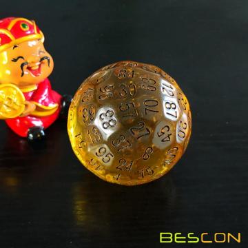 Bescon Translucent Polyhedral Würfel 100 Seiten Würfel, Transparent D100 Würfel, 100 Seiten Würfel, D100 Spiel Würfel, 100-seitige Würfel aus Bernstein