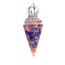 Lapis Lazuli Chip Stone Resin Antique Silver Crown Hexagonal Cone Pendant & Pendulum