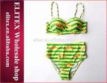 Wholesale Yellow Banana Print Fashion High Waited Ladies Bathing Suit 2017