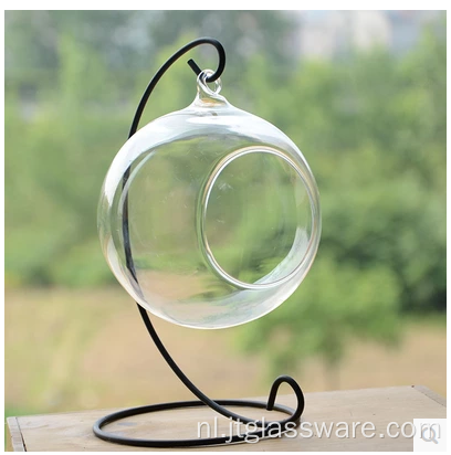 Groothandel helder glas rond terrarium met houten basis