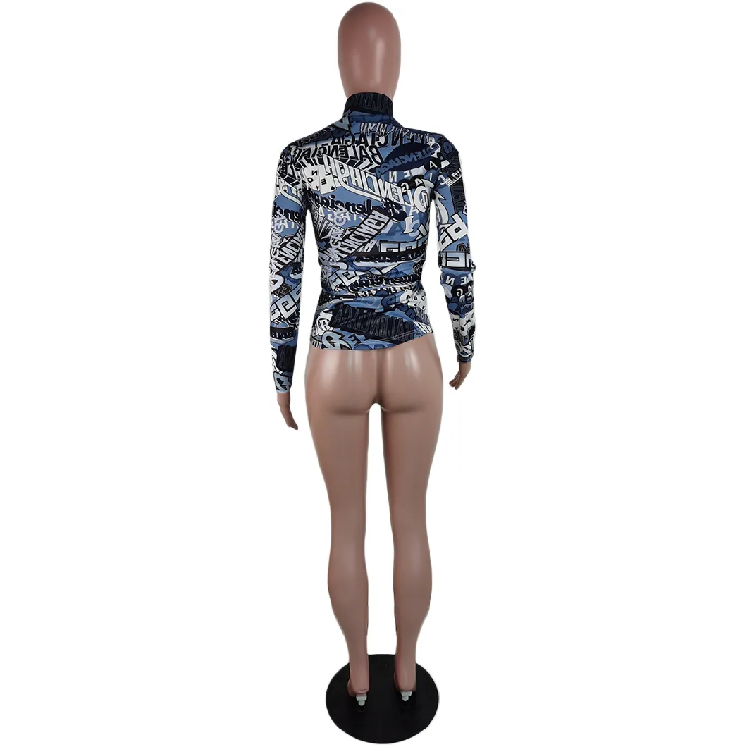 L99468 New Style Casual Turtleneck Printed T-Shirt Top