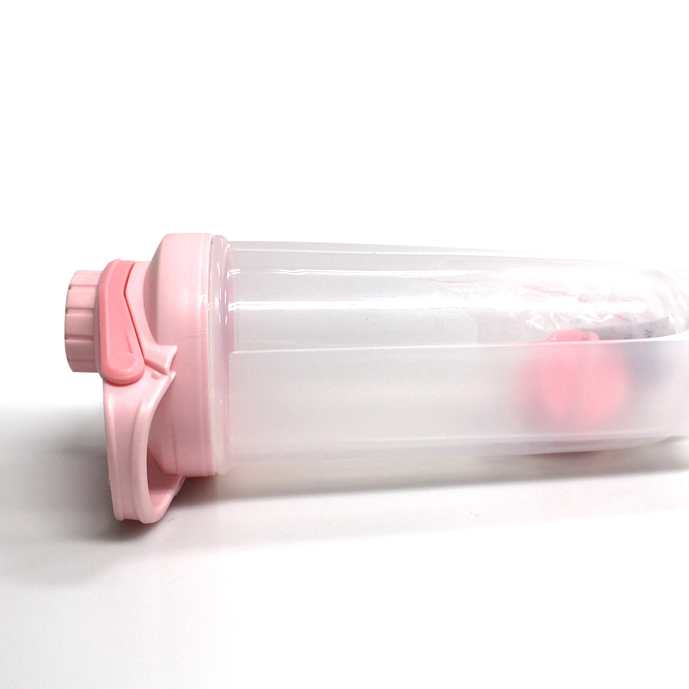 Pink Color Girls Fitness Water Bottle, Shaker Protein 600ML, Plastic Drink Bottles With Ball
