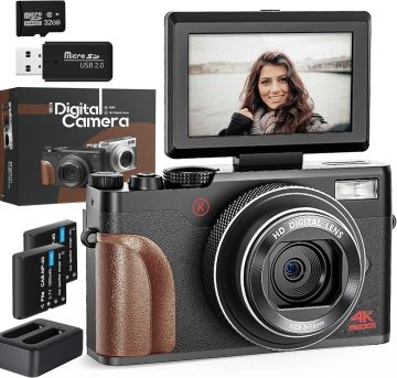 4K Digital Lightweight Compact Camcorders with Rechargeable Battery and 48MP Vintage Photography Camera