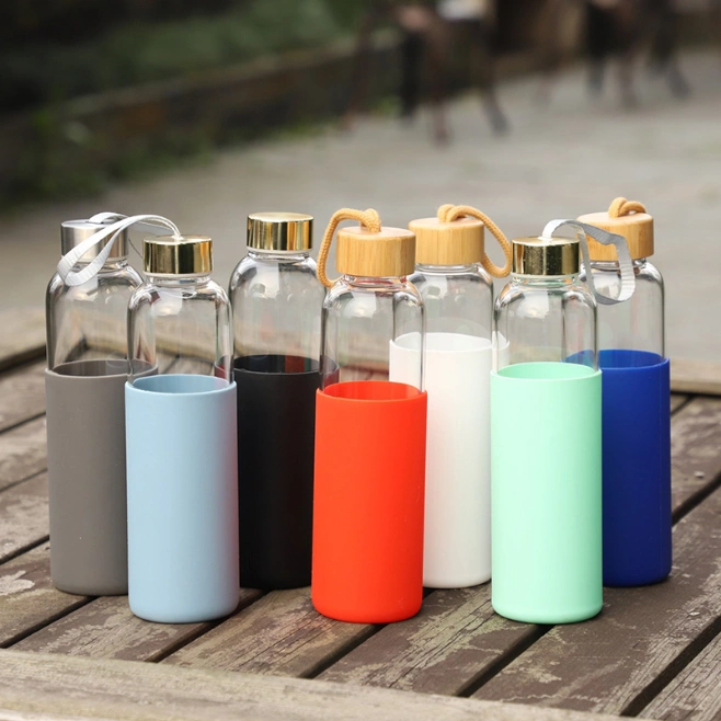 Factory Customization Hot Sale High Quality Heat-Resistant Bamboo Lid Glass Water Bottle