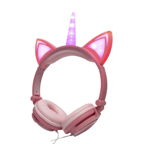 Auriculares plegables con orejas de gato unicornio para niños