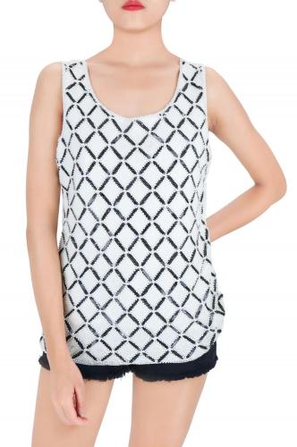 Black and White Checks Sequin Tank Tops