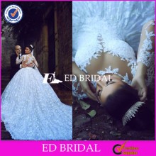 CE1131 2015 Fall Romantic Long Sleeve Delicate Lace Appliques Cathedral Train Peacock Wedding Dresses