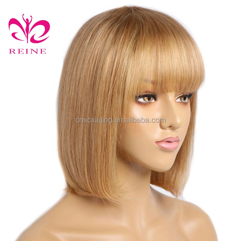 Brazilian Short Fringe Wig Human Hair Bob Wig With Bangs For Women Machine Made Straight Blonde  Bob Human Hair Wigs With Bang