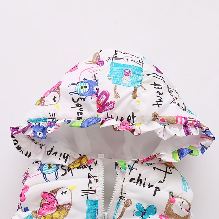 Children Clothing Winter Outerwear&Coats Animal Graffiti Thick Princess Girls Vest Hooded Kids Jackets Baby Girl Warm Waistcoat