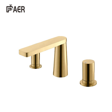 Golden Finished 3 Hole Hot Cold Brass Faucet