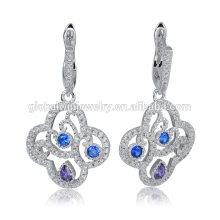 Elegant Four-leaf Clover 925 Sterling Silver Rhinestone Hoop Earring FE383