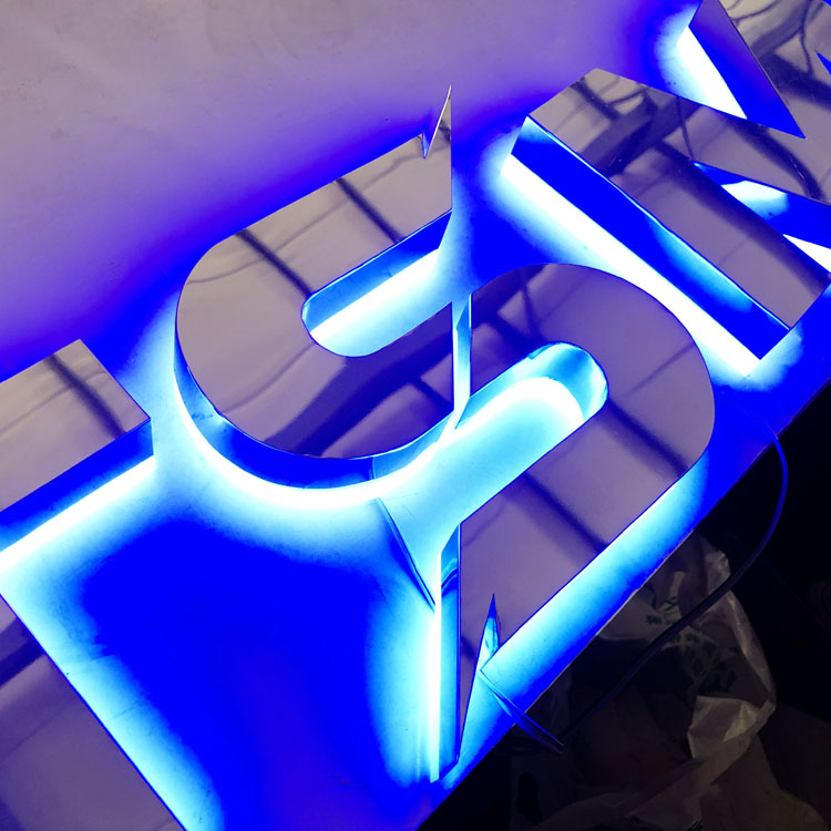 Custom 3d signs mirror finished stainless steel channel acrylic halo back lighting led letters sign