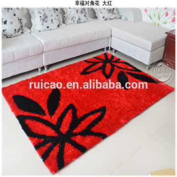 red flower rug polyester shaggy floor carpet