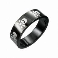Black Stainless Steel Skull and Crossbones Unisex Band Ring, Available in Size of 5 to 16