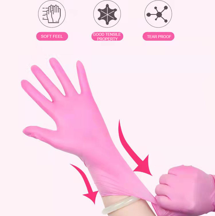 Wholesale Pink Synthetic Vinyl Nitrile Gloves Cheap Powder Free Safety Nitrile Gloves