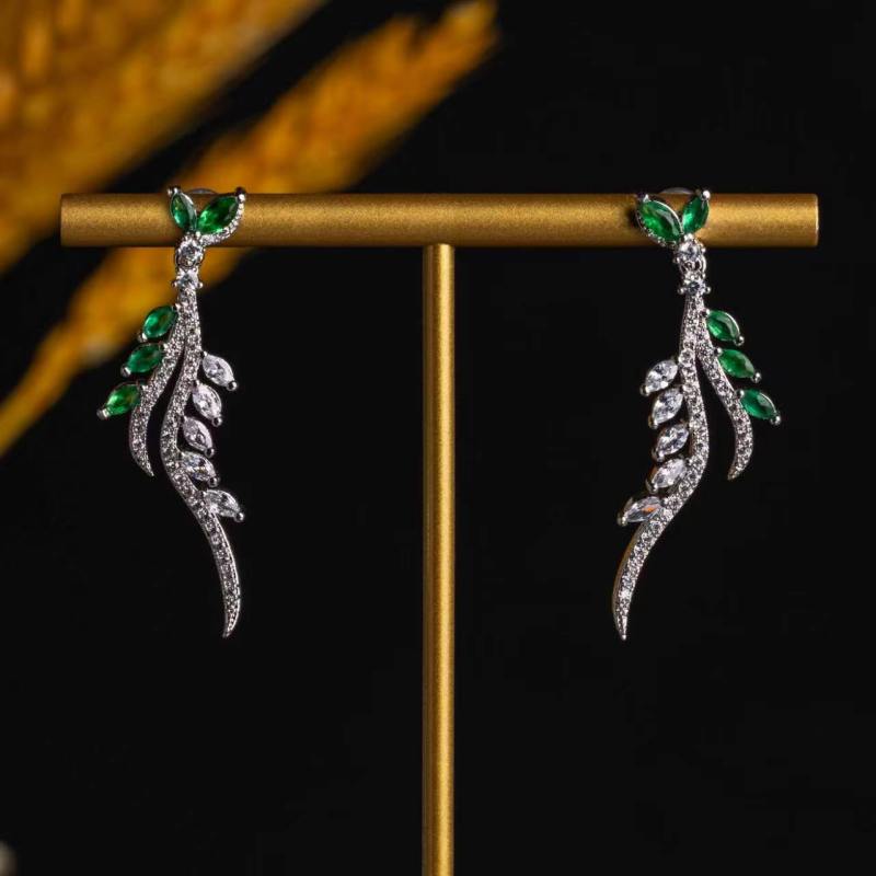 Leaf Cubic Zirconia Drop Earrings
