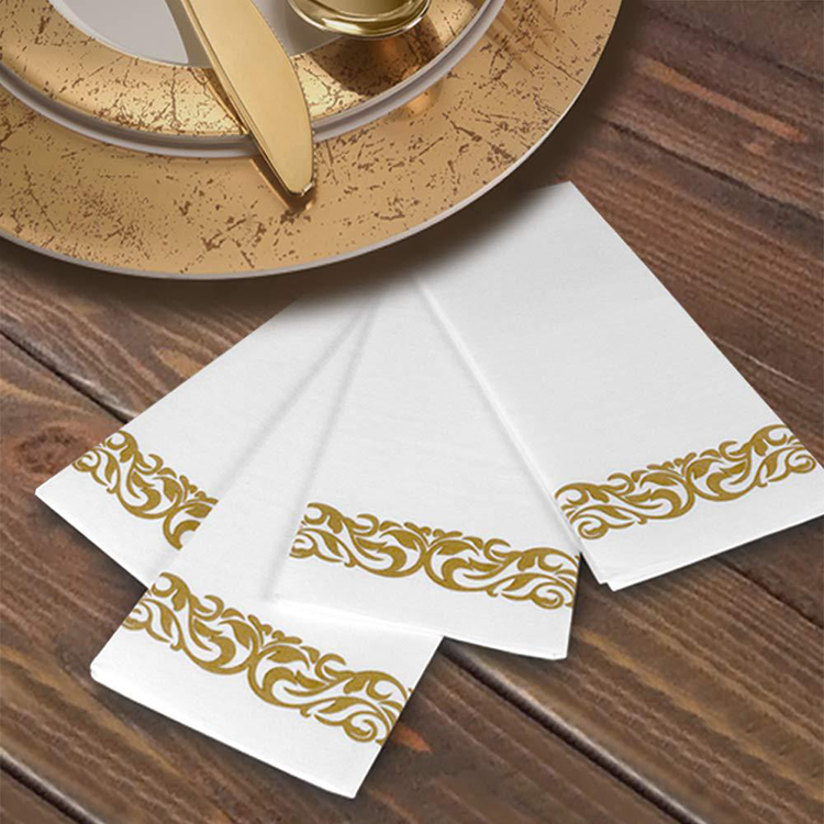 100Pcs Gold Disposable Paper Napkins Guest Hand Towel Napkins for Birthday, Dinners, Wedding, Christmas, Parties