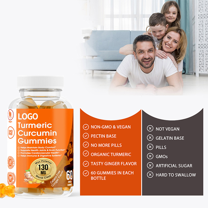 OEM ODM Vegan Organic Turmeric Gummies With Black Pepper Ginger for Boost Immun System