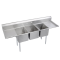 Stainless Steel 3 Compartment Sink With Right Drainboard