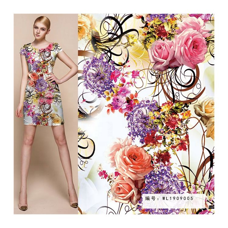 Digital Printed Flower Bark Crepe Crinkle Dress Fabric