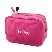 Customized Pink Waffle Weave Makeup Bag