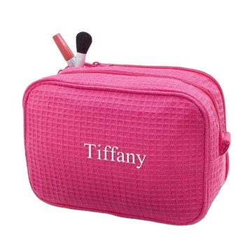 Customized Pink Waffle Weave Makeup Bag