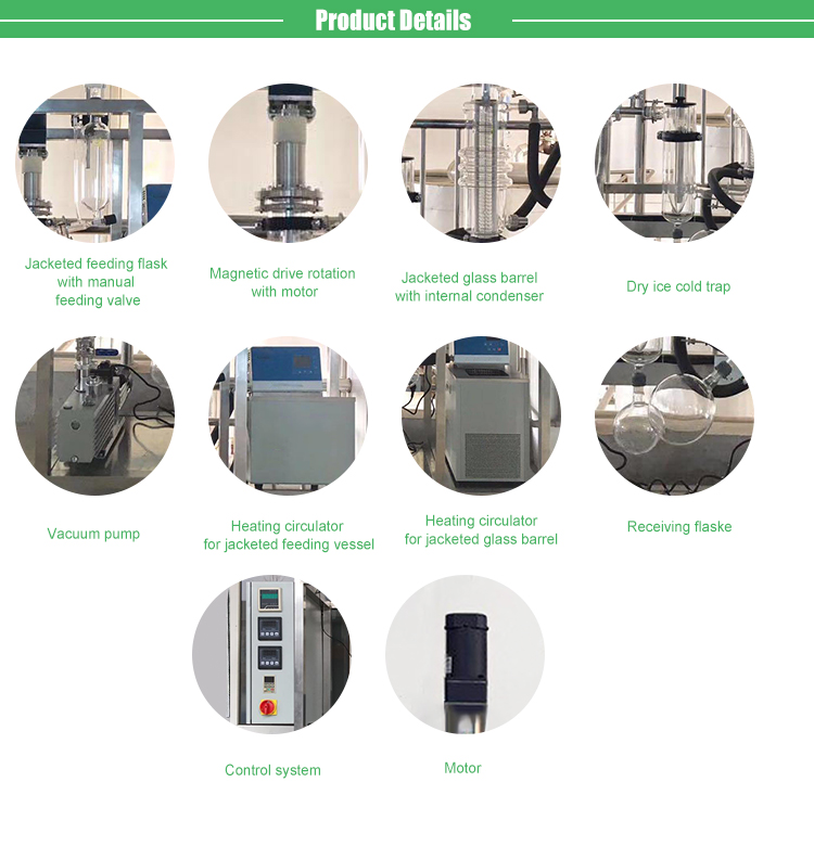 Lab Water Ethanol Vacuum Distillation Equipment Hybrid Glass and Stainless Steel Short Path Wiped Film Molecular Distillation