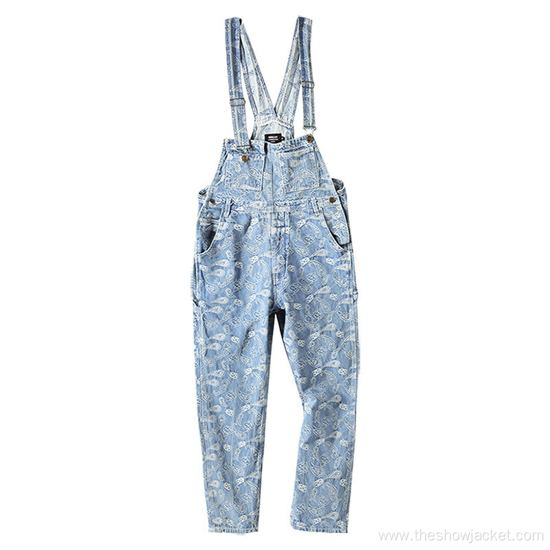 Unique Men's Cashew Flower Jeans Overalls Pants