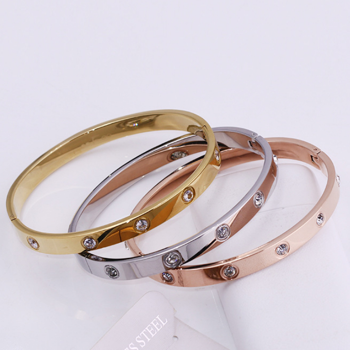 Fashion Jewelry Women's Jewelry Bangle Zircon Fashion 18k Stainless Steel Gold Bangle