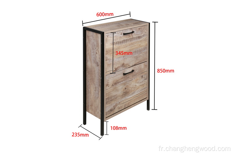 Armoire à chaussures à deux portes avec étagère en fer